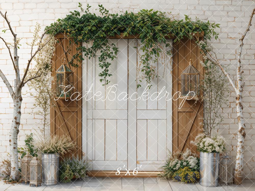 Kate Spring Rustic Door Greenery Tree Backdrop Designed by Emetselch