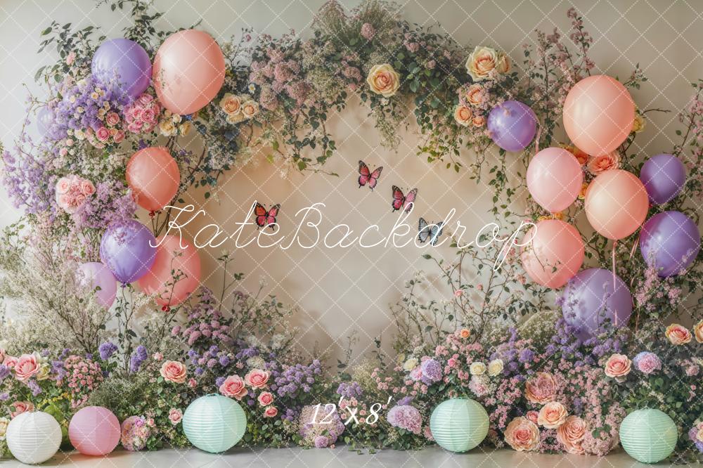 Arco de flores de primavera con globos y mariposas fondo diseñado por Emetselch