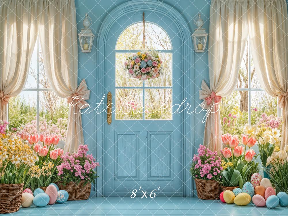 Kate Easter Spring Floral Door Blue Backdrop Designed by Emetselch