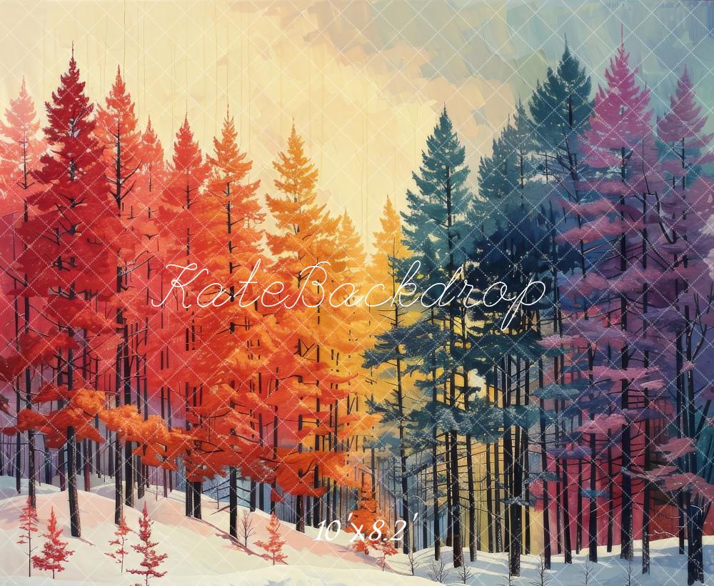 Kate Rainbow Pine Forest Snow Backdrop Designed by Megan Leigh Photography