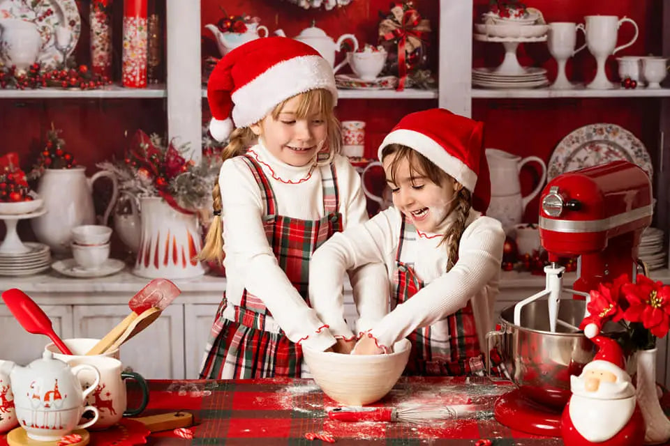 Kate Christmas Red Kitchen White Cupboard Backdrop Designed by Chain Photography