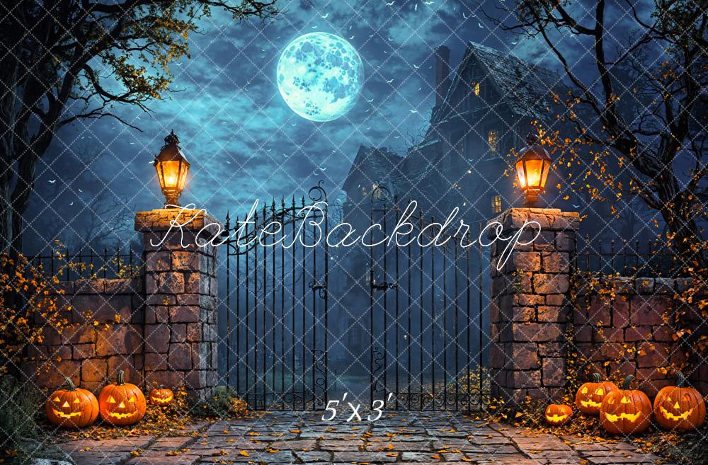 Kate Halloween Moon Castle Pumpkin Lanterns Backdrop Designed by Emetselch