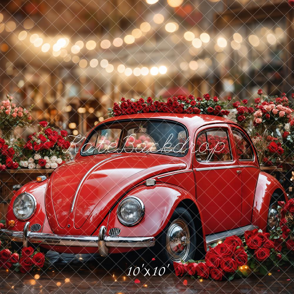 Kate Valentine's Day Vintage Red Car Roses Backdrop Designed by Emetselch