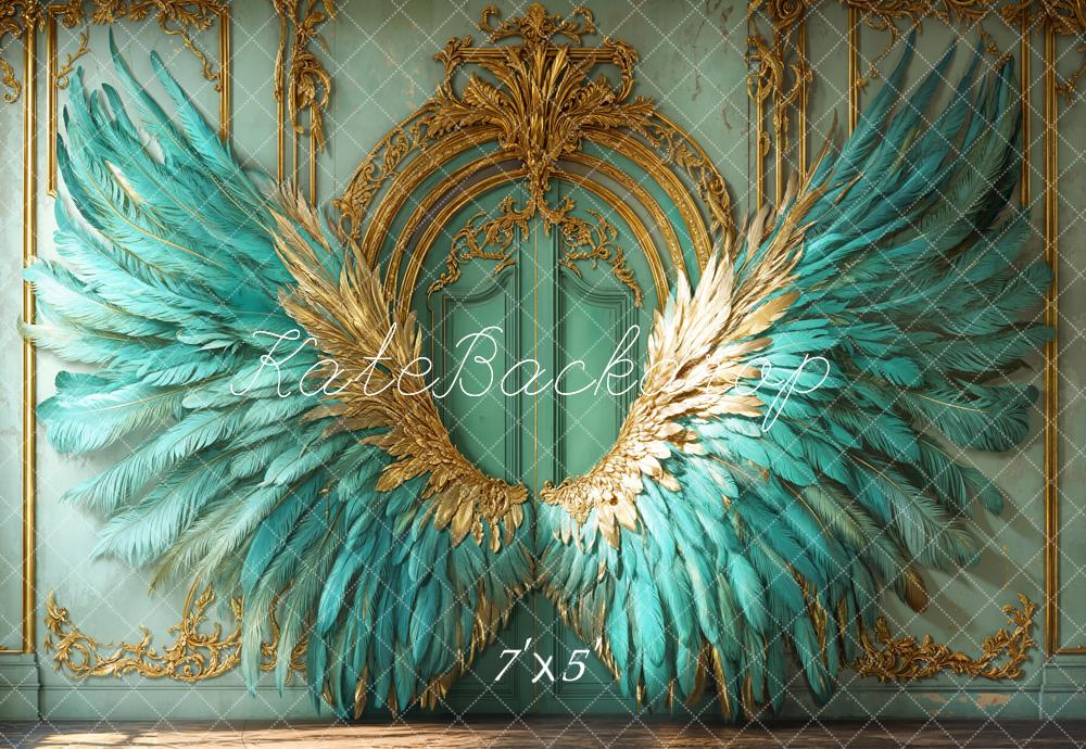 Kate Elegant Vintage Turquoise Feather Wings Backdrop Designed by Emetselch