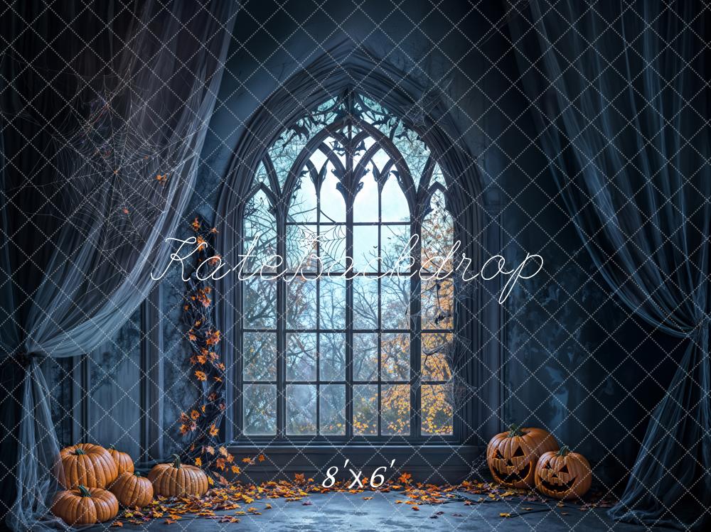 Kate Halloween Gothic Arched Window Curtains Backdrop Designed by Emetselch