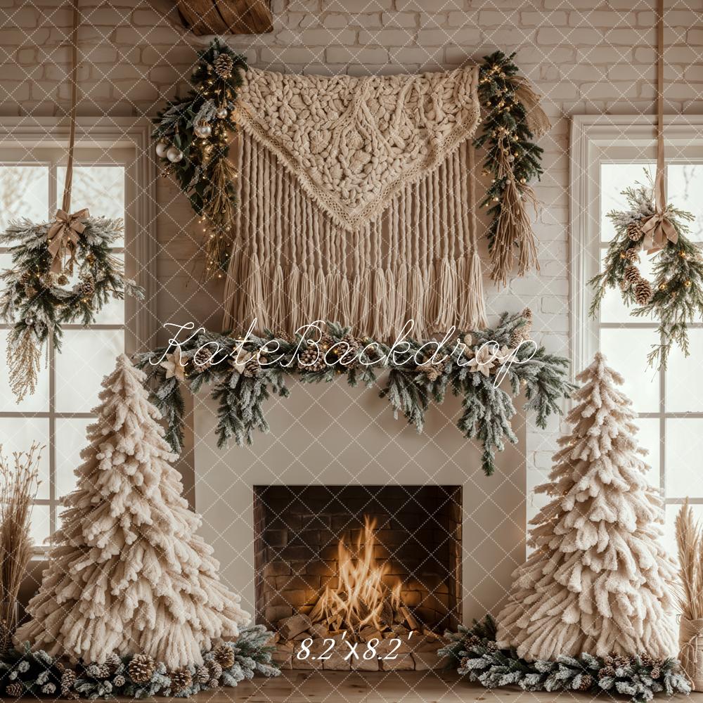 Kerstboom Boho Openhaard Witte Foto Achtergrond Designed by Emetselch