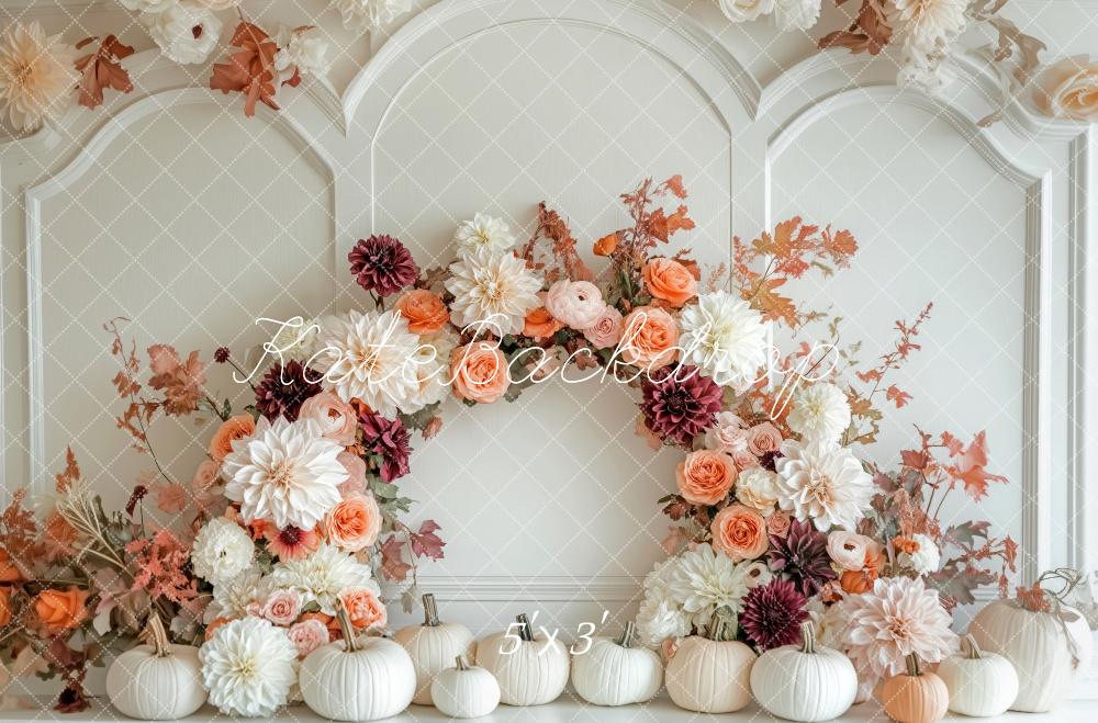 Arco de Flores de Otoño Calabaza Blanca Fondo Diseñado por Patty Roberts