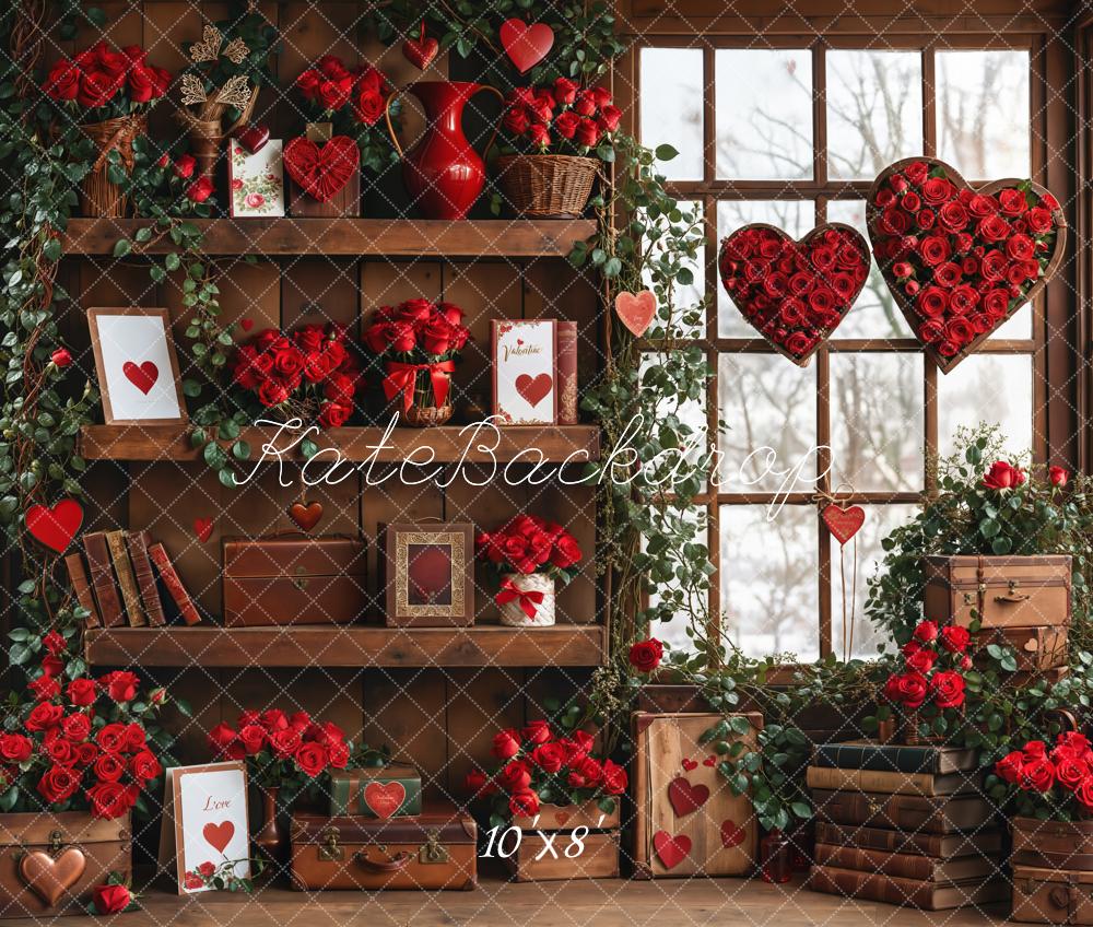 Kate Valentine Roses Wood Shelf Window Backdrop Designed by Emetselch