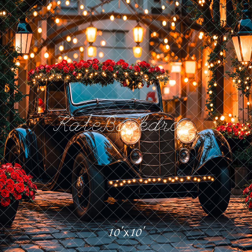 Fondo de rosas de coches vintage y luces diseñado por Emetselch