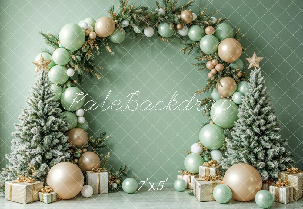 Kate Christmas Green Balloon Arch Trees Backdrop Designed by Emetselch