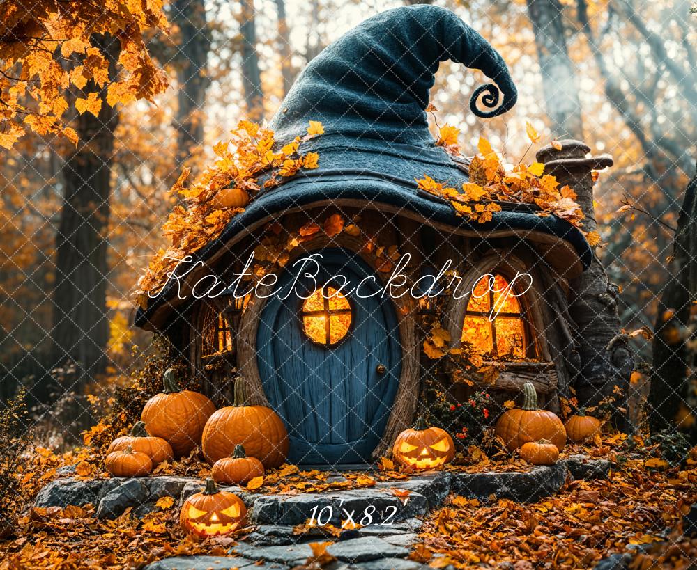 Kate Halloween Pumpkin Witch Hat Cottage Backdrop Designed by Emetselch