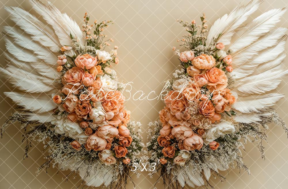 Kate Dreamy Floral Feather Wings Floor Backdrop Designed by Emetselch