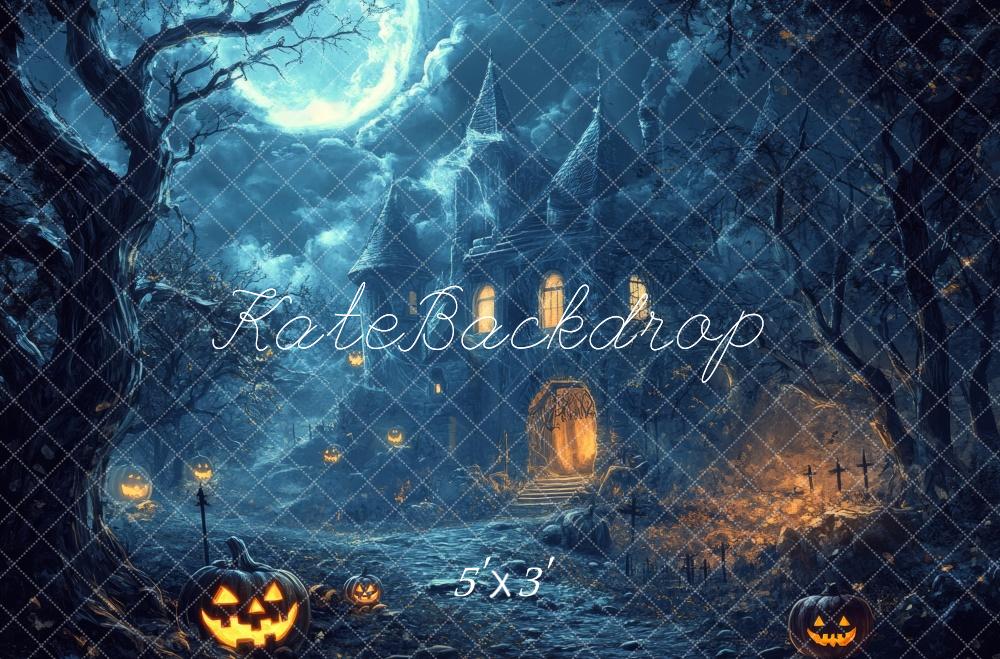 Kate Halloween Haunted House Moon Backdrop Designed by Lidia Redekopp