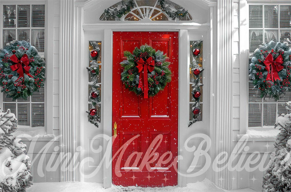 Porta Rossa di Natale Sfondo Bianco Retro a Parete Progettato da Mini MakeBelieve