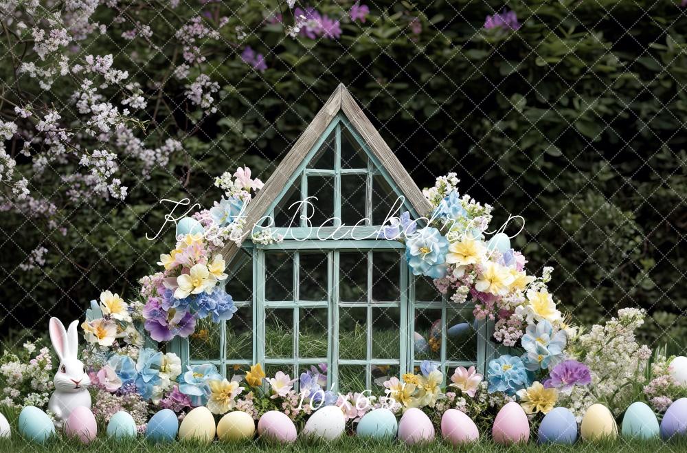 Kate Easter Bunny Floral Green House Backdrop Designed by Mini MakeBelieve