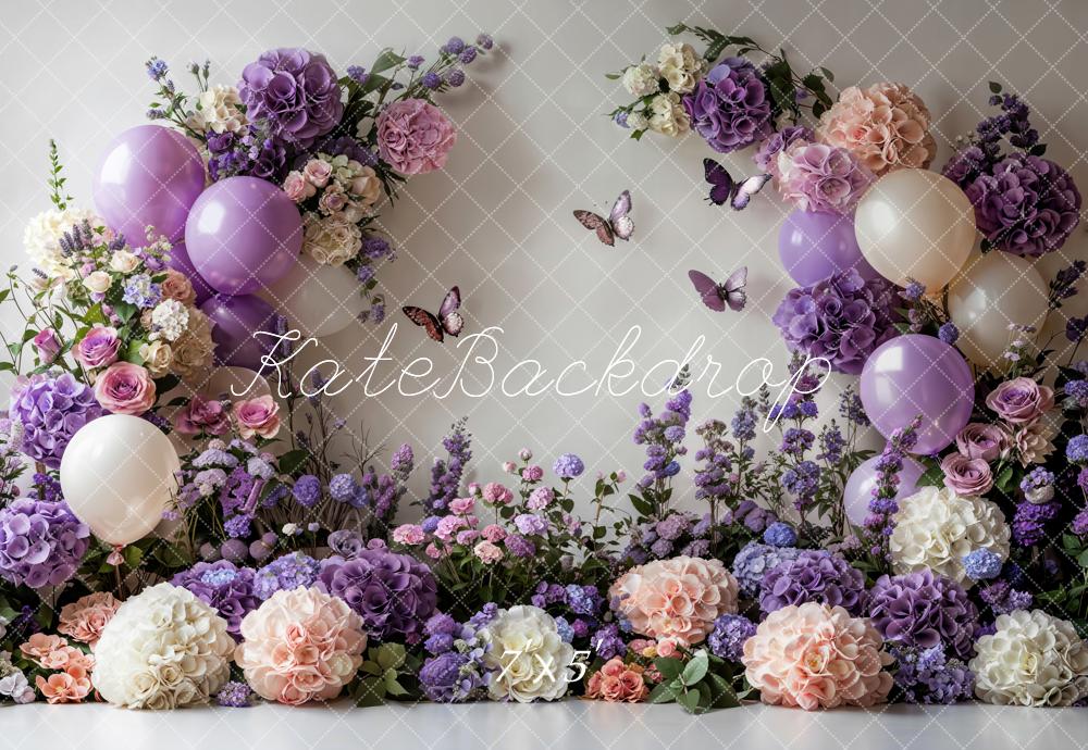 TEST Kate Cake Smash Spring Floral Balloons Butterfly Backdrop Designed by Emetselch