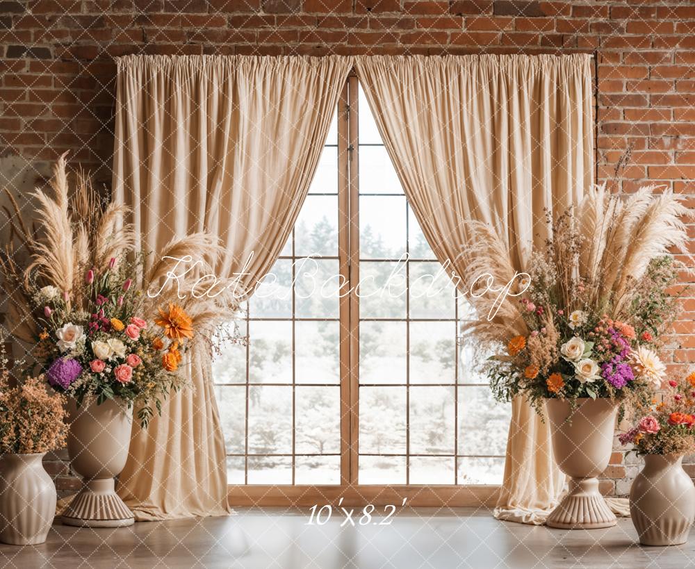 Kate Boho Floral Brick Window Backdrop Designed by Emetselch