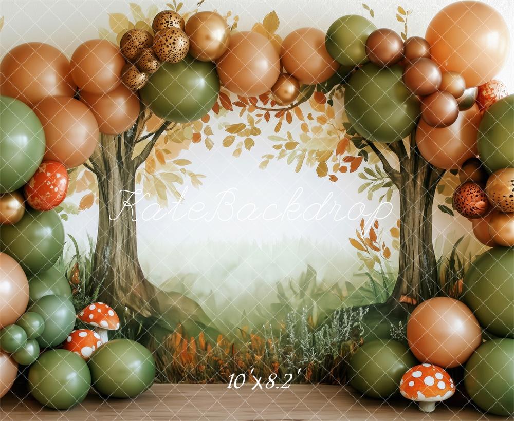 Kate Fall Forest Mushroom Balloon Arch Backdrop Designed by Patty Roberts