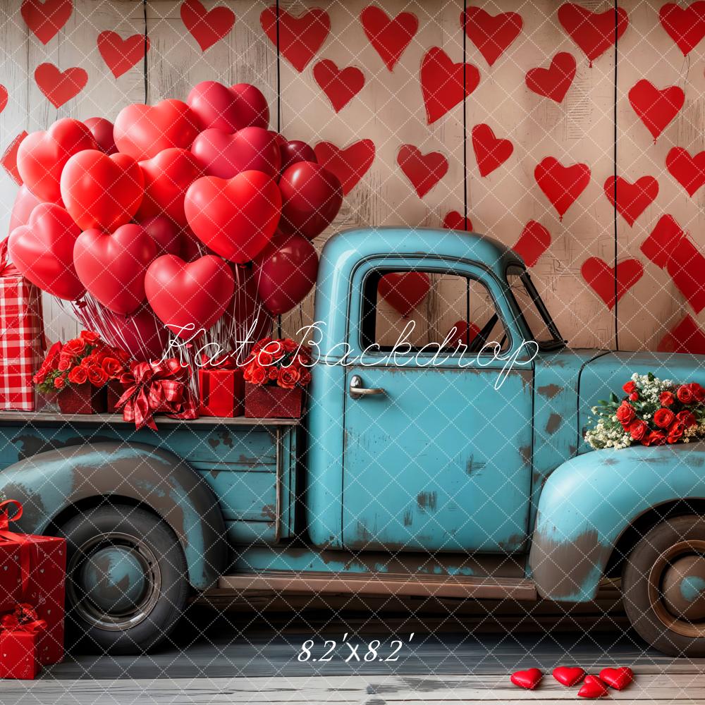 Lightning Deal #1 Kate Valentine's Blue Truck Heart Balloon Backdrop Designed by Emetselch