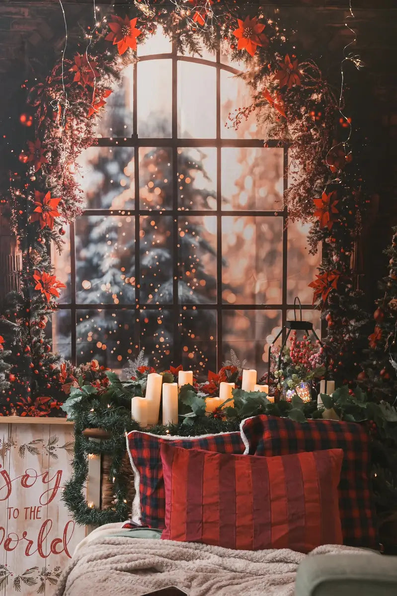 Kate Indoor Christmas Tree Arched Window Brick Wall Backdrop Designed by Emetselch