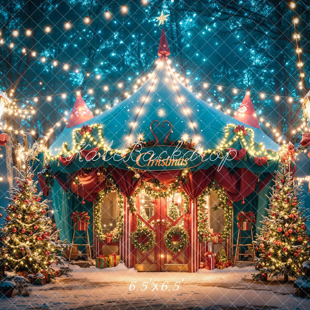 Kate Christmas Dreamy Forest Night Blue Tent Backdrop Designed by Emetselch