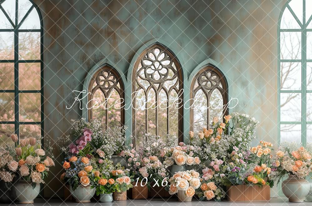 Kate Spring Floral Arched Vintage Window Backdrop Designed by Mini MakeBelieve