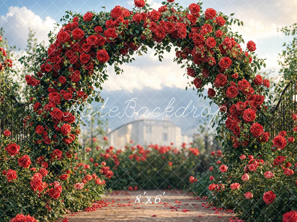 Kate Outdoor Flower Arch Red Roses Backdrop Designed by Emetselch