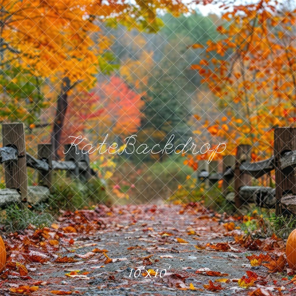 Fondo de camino de calabazas en el bosque de otoño diseñado por Mini MakeBelieve