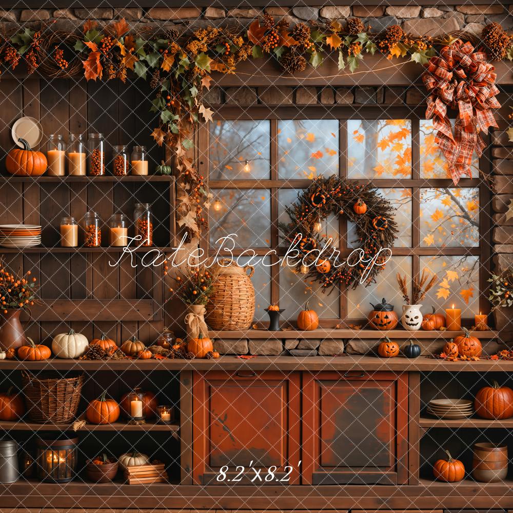 Fondo de cocina naranja de calabaza de Halloween Otoño Diseñado por Emetselch