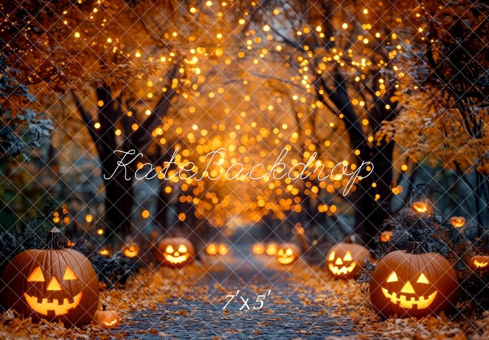 Halloween Pompoen Lichten Pad Foto Achtergrond Designed by Mini MakeBelieve