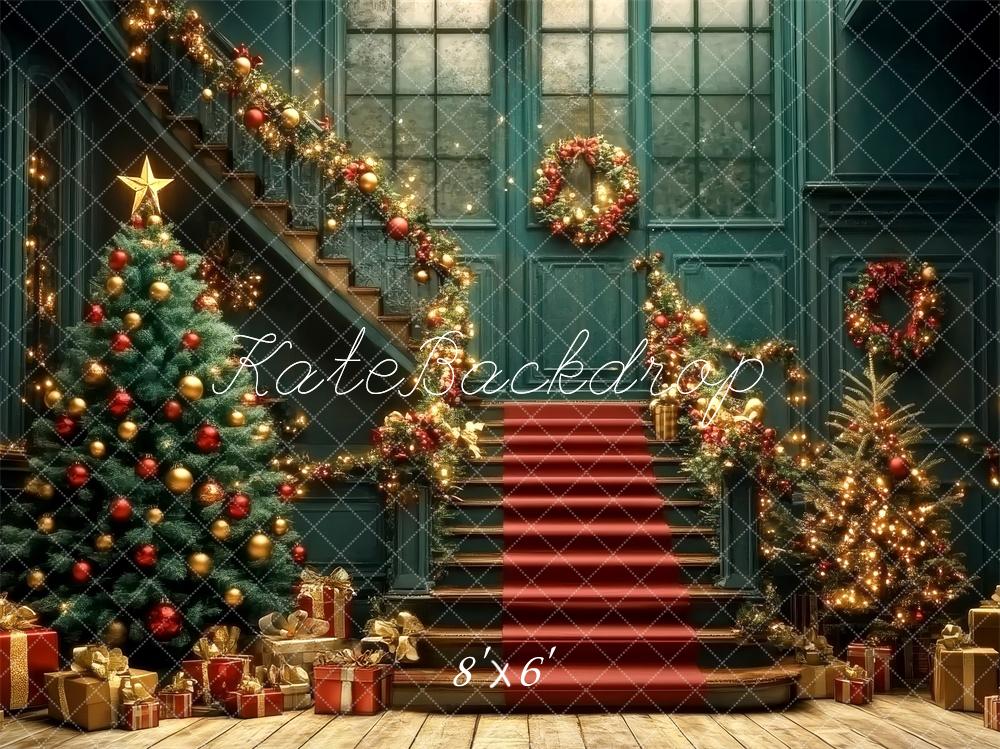 Kate Christmas Tree Cascading Stairs Retro Backdrop Designed by Lidia Redekopp