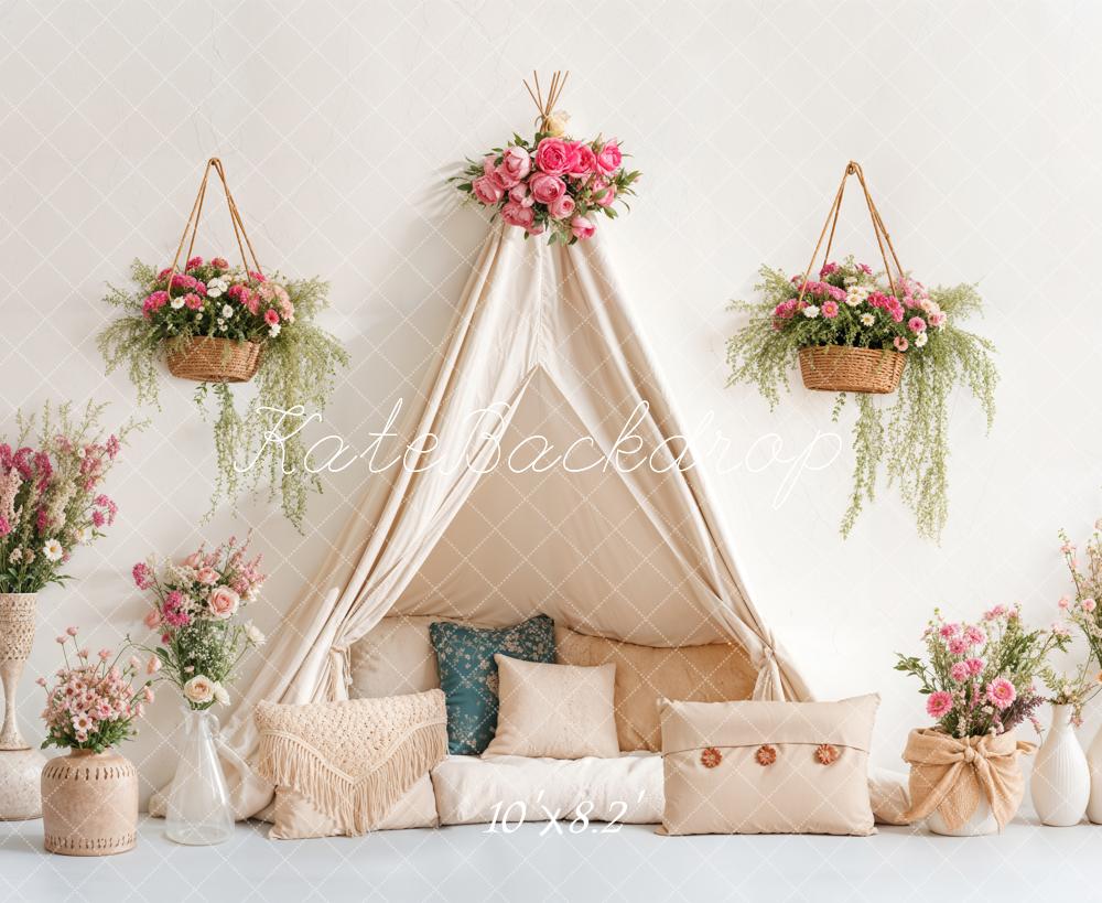 Kate Spring Bohemian Floral Tent Pillow Backdrop Designed by Emetselch