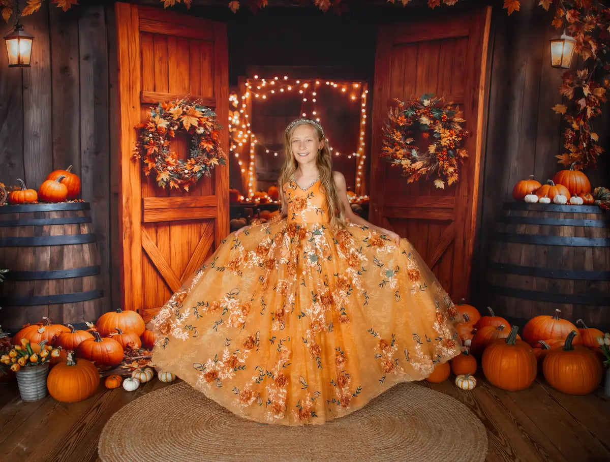 Kate Fall Barn Wooden Door Pumpkins Backdrop Designed by Emetselch