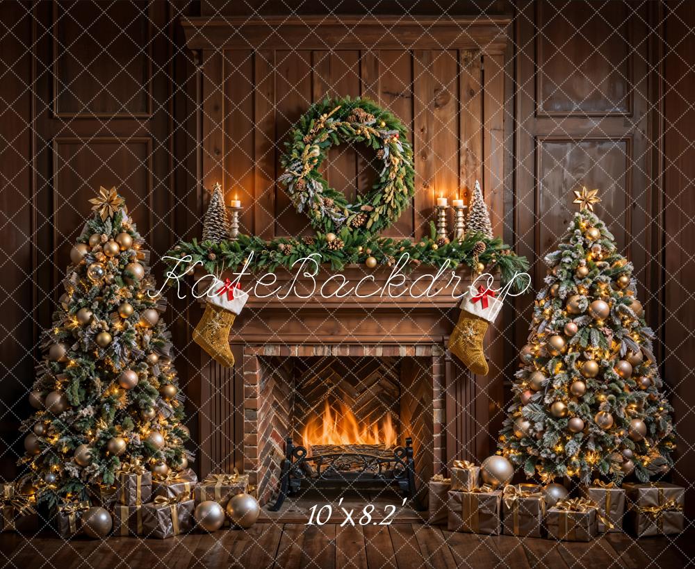 Kate Christmas Indoor Brown Fireplace Vintage Wall Backdrop Designed by Emetselch