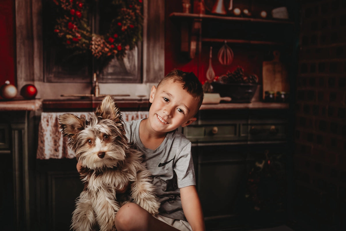 Kate Red and Green Christmas Kitchen Backdrop Designed by Mandy Ringe Photography