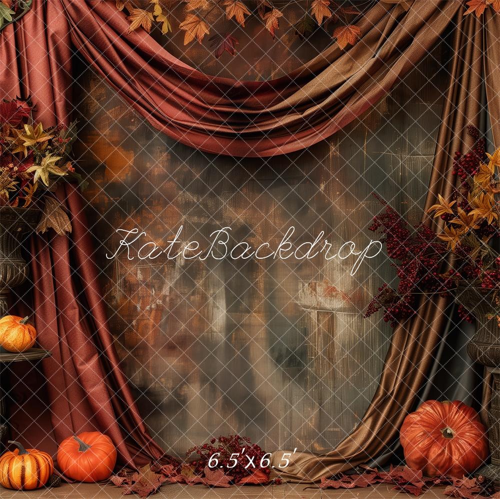 Fall Pumpkin Patch With Red Curtain Backdrop Designed by Patty Roberts