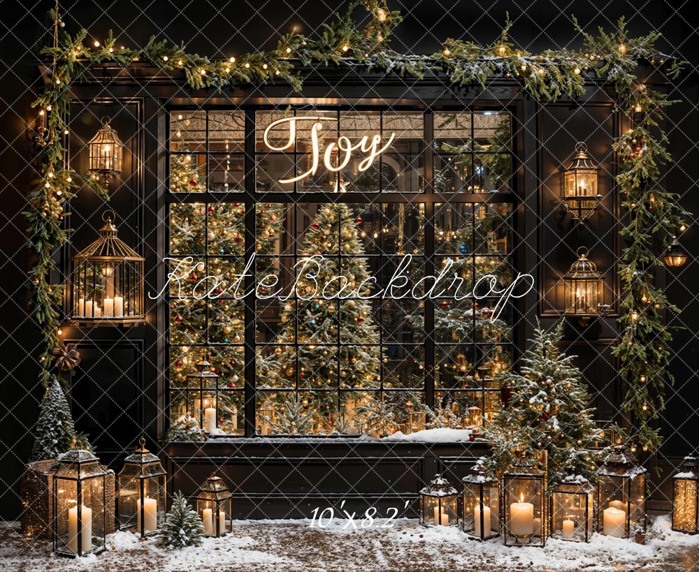 Kate Winter Christmas Black Framed Window Retro Wall Backdrop Designed by Emetselch