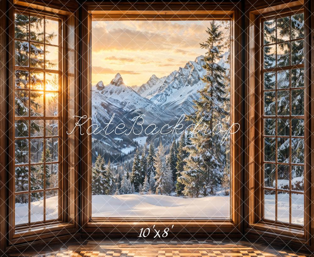 Winter Mountain Window Sunset Foto Achtergrond Designed by Emetselch