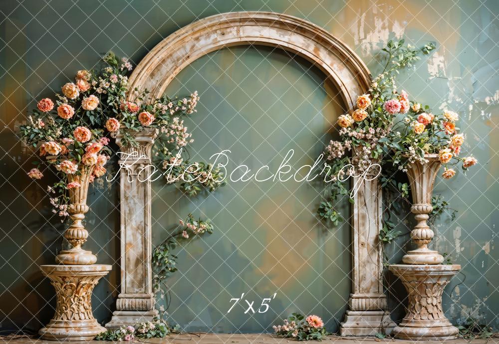 Fondo de Pared Verde Vintage de Flores de Arte Fino Diseñado por Emetselch