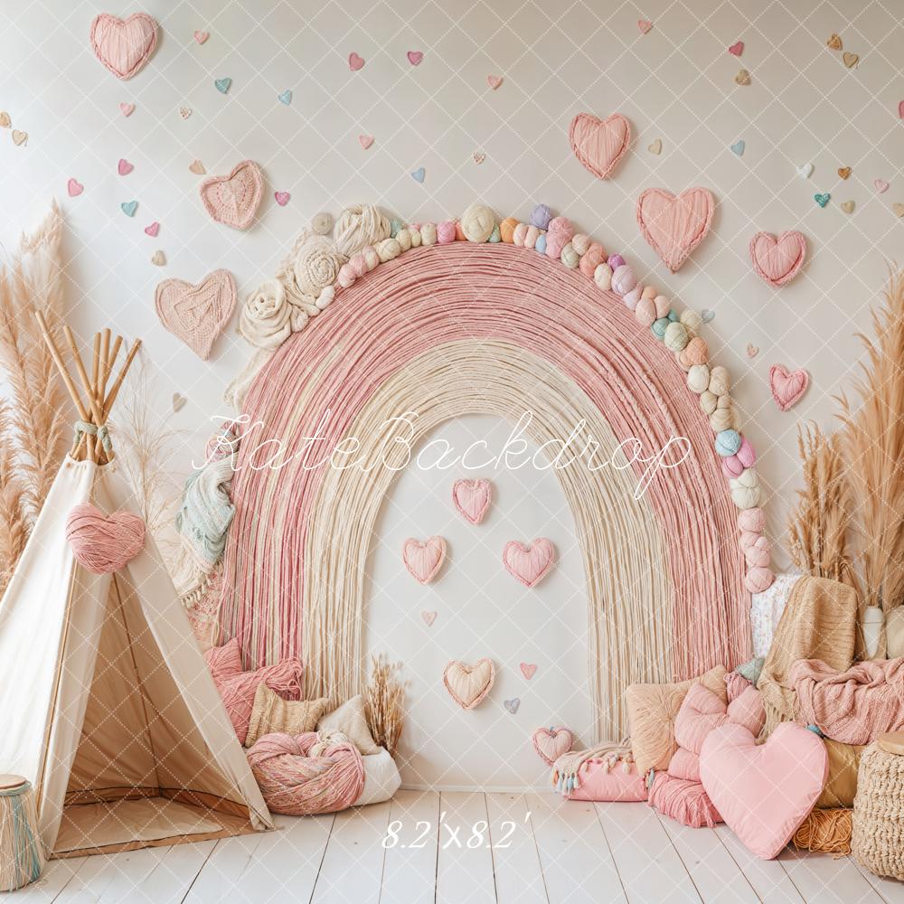 Kate Boho Rainbow Tent Hearts Pink Backdrop Designed by Emetselch