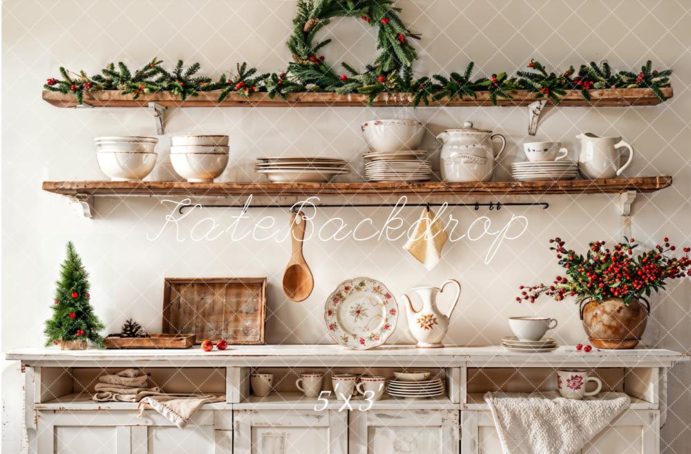 Kate Christmas Kitchen White Cabinet Cutlery Backdrop Designed by Emetselch