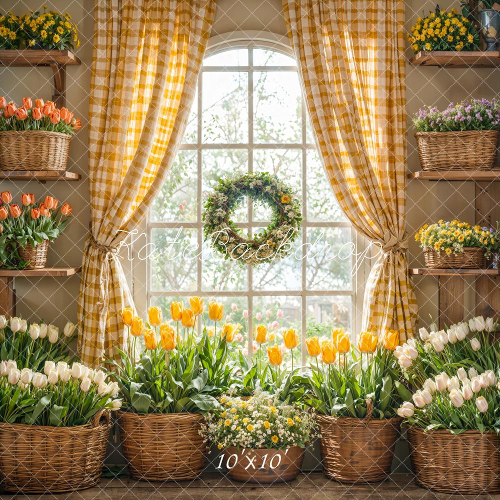 Kate Spring Floral Tulips Window Yellow Backdrop Designed by Emetselch