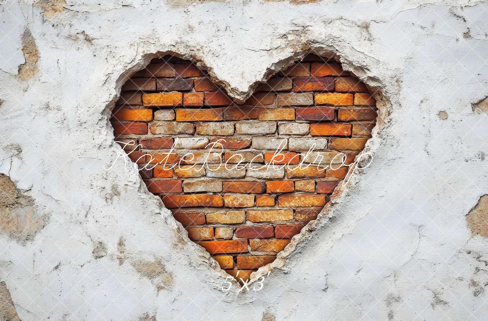 Kate Valentine Heart Brick Vintage Wall Backdrop Designed by Mini MakeBelieve