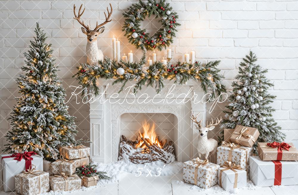 Kate Christmas White Fireplace Gift Tree Backdrop Designed by Emetselch