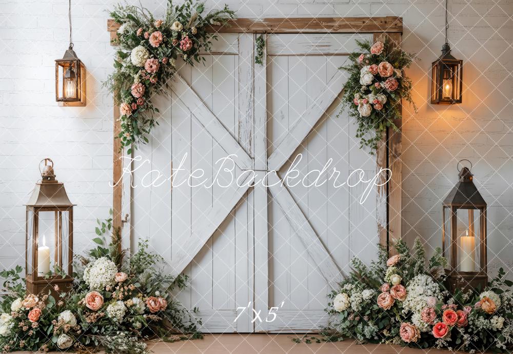 Kate Spring Rustic Floral Barn Door Backdrop Designed by Emetselch