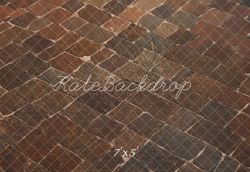 Dark Brown Brick Road Vloer Foto Achtergrond Ontworpen door Kate Image