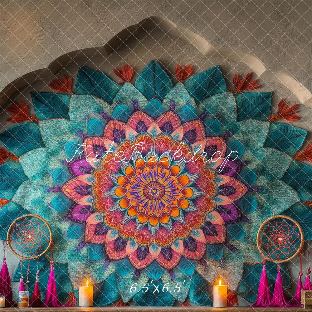 TEST Boho Colorido Mandala Vela Retro Fondo Designed by Mini MakeBelieve