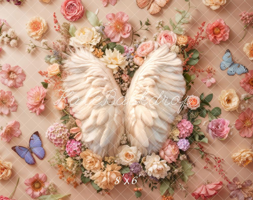 Kate Newborn Angel Wings Floral Floor Backdrop Designed by Emetselch