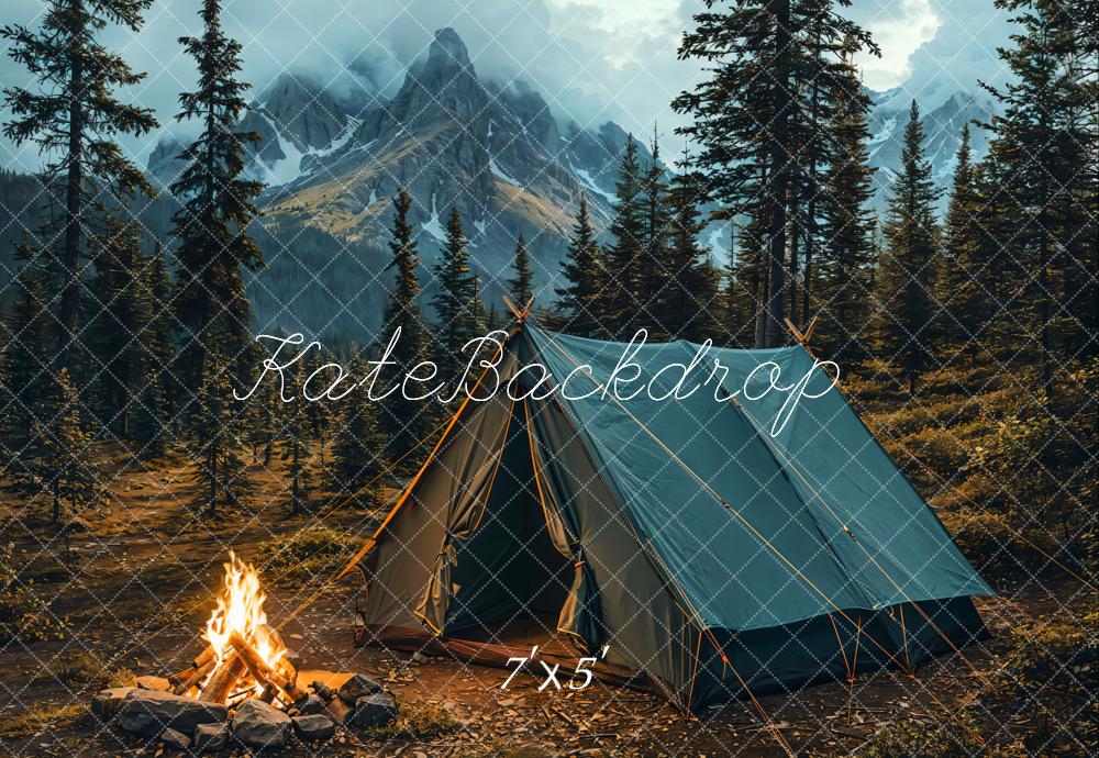 Kate Camping Tent Bonfire Mountain Forest Backdrop Designed by Emetselch