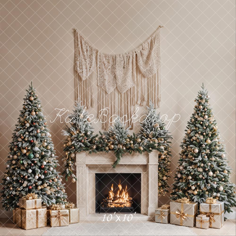 Christmas Tree Fireplace Boho Foto Achtergrond Designed by Emetselch